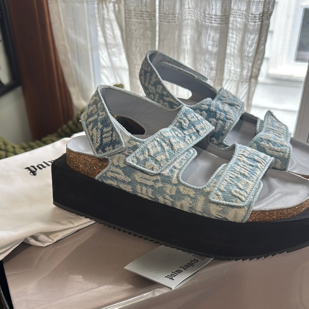 Palm Angels Light Blue Woven Platform Sandals
